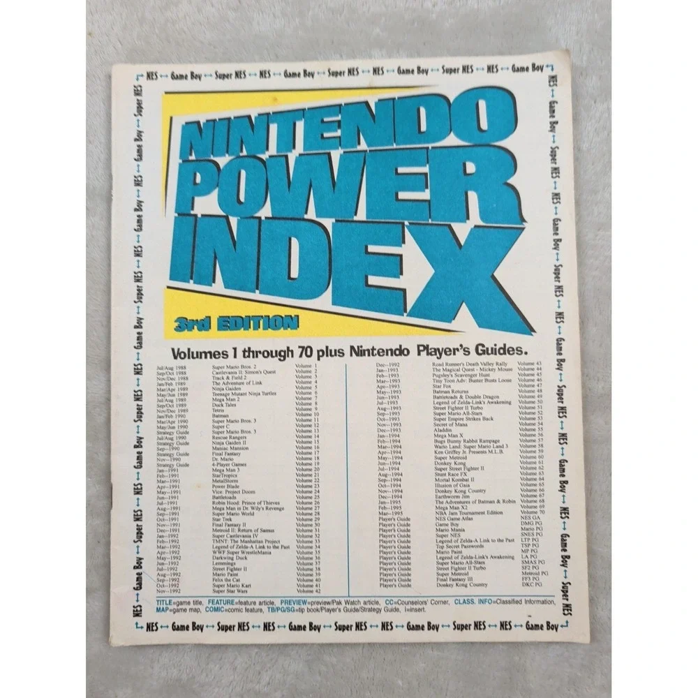 Nintendo Power Index 3rd Edition Volumes 1-70 NES Game Boy Super NES Guide 1995